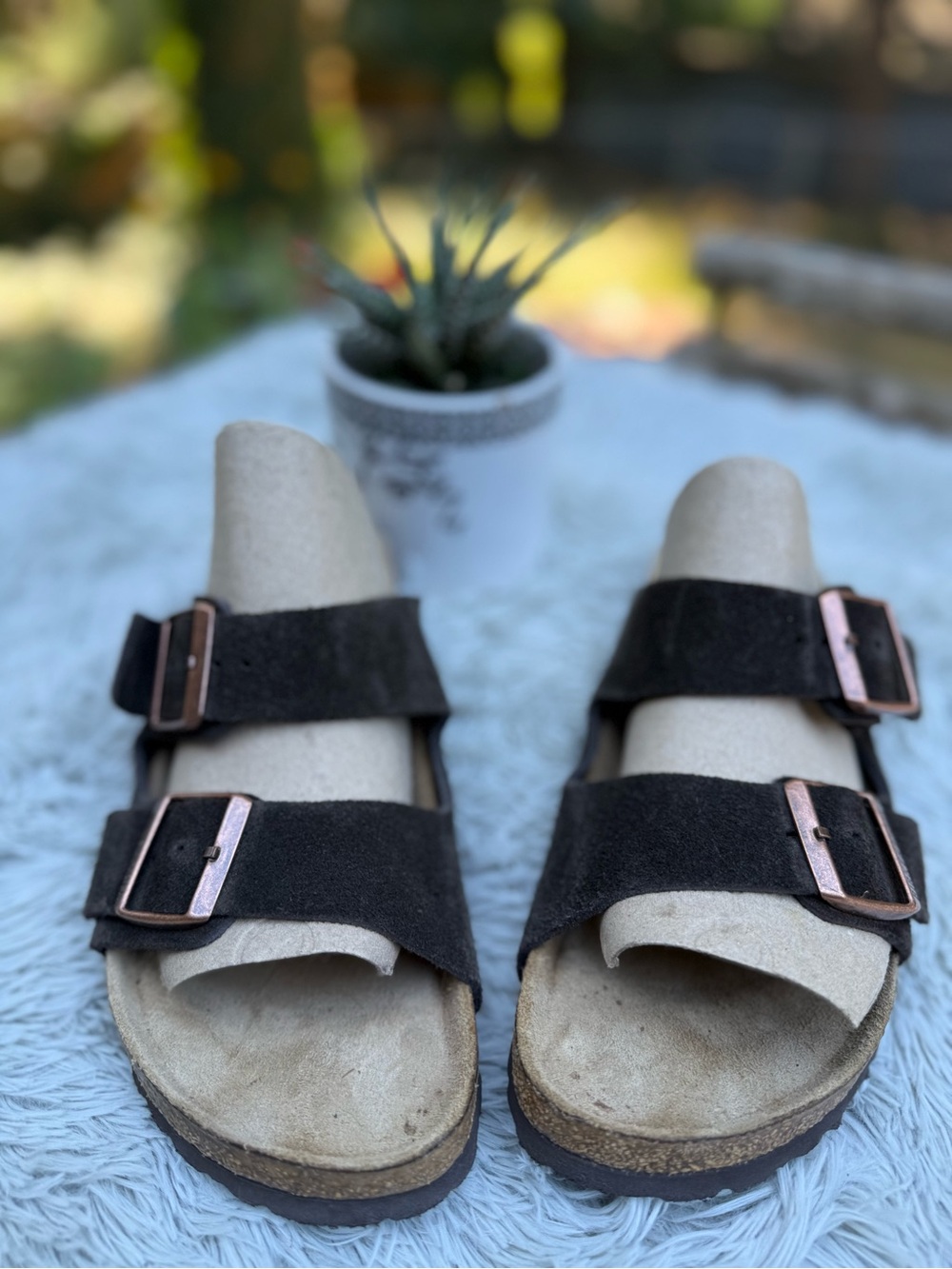 Birkenstock Suede Slide Sandals -  Dark Brown